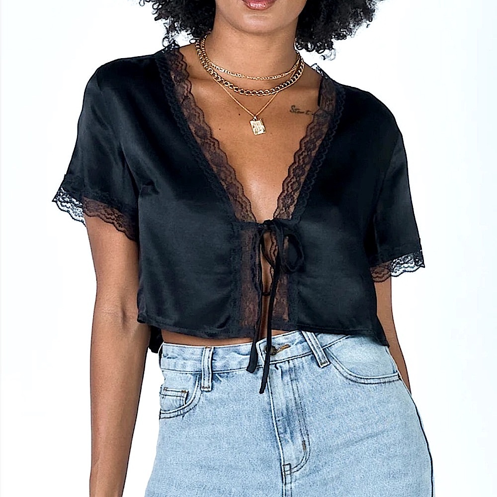 NWOT Vintage Tie Up Top Black